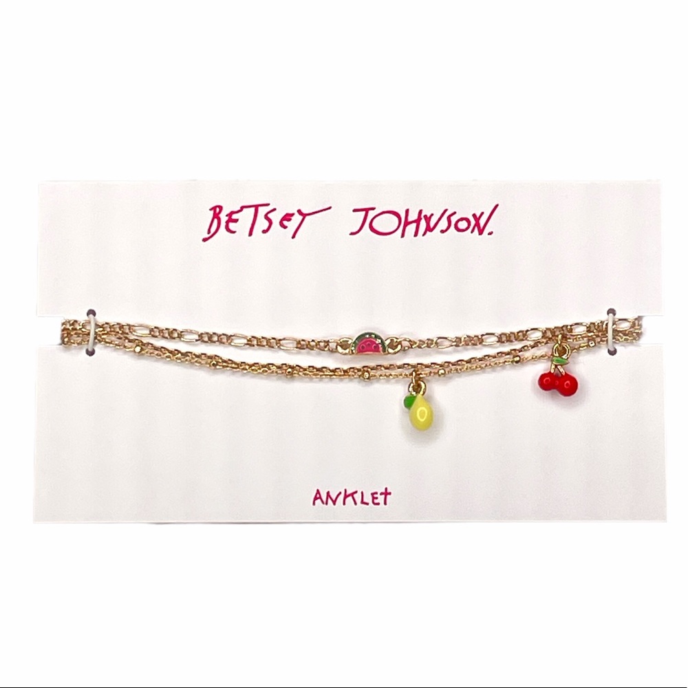 Betsey Johnson Mixed Fruit Charm Anklet Set, Gold